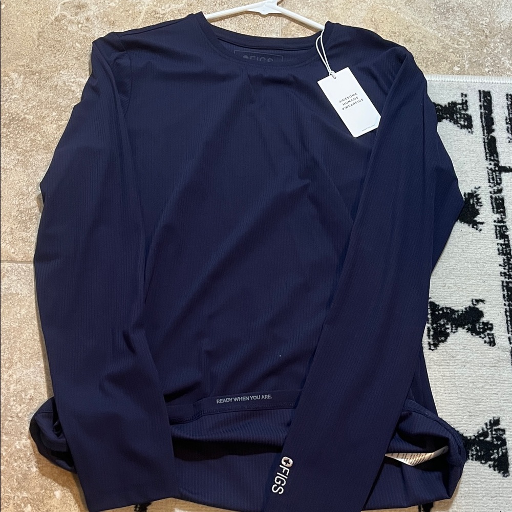 FIGS Navy Ribbed Long Sleeve Shirt